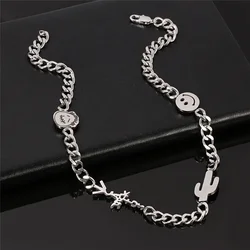 Harajuku Travis Scott Cactus Jack Happy Face Necklace For Women Men Goth Unisex Street Stainless Steel Jewelry
