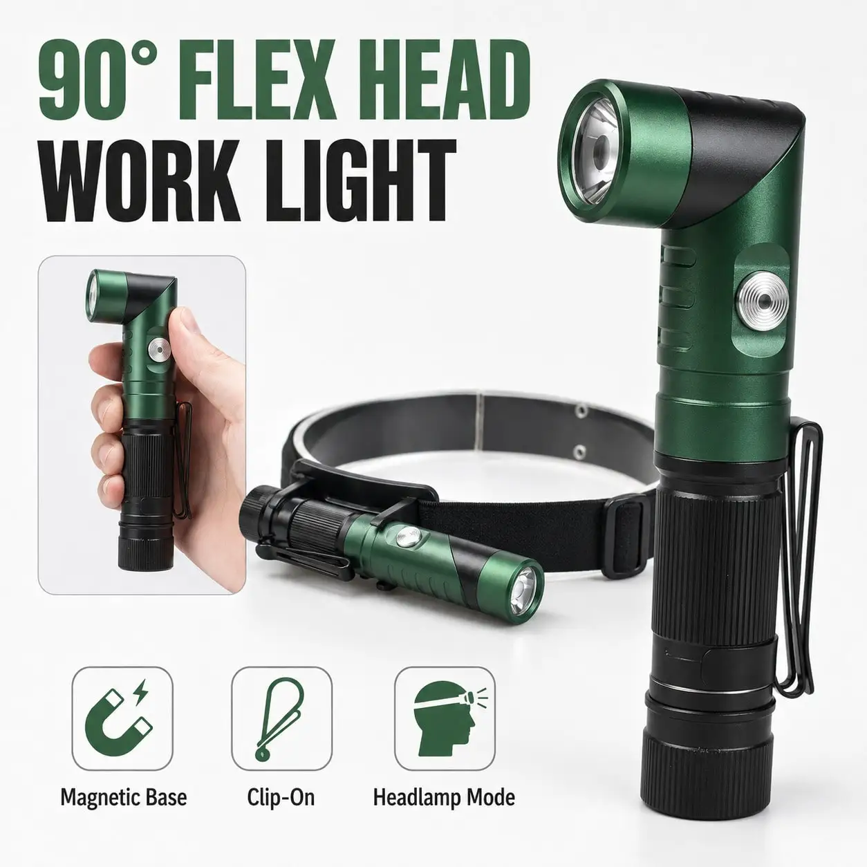 4-In-1 Rechargeable Flashlight & Headlamp, 1400LM 90° Folding Magnetic Work Light With Metal Clip, 5 Modes USB-C Hands-Free Light For Work, Repair & Camping