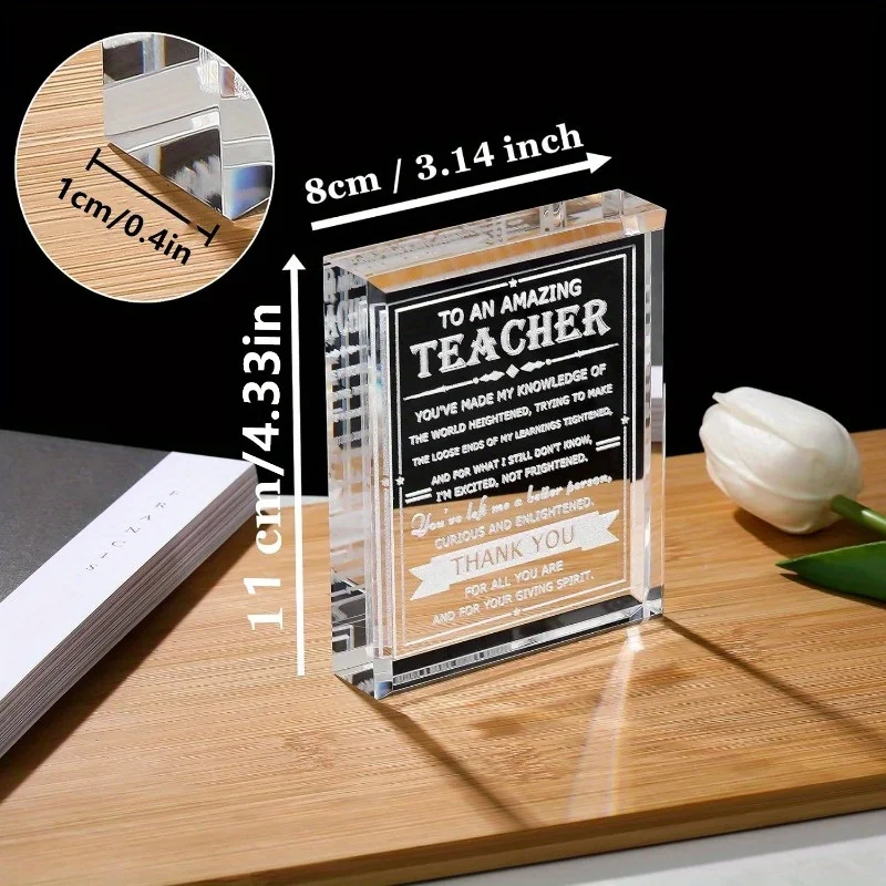 Teacher Appreciation Crystal Plaque: Thank You Keepsake for Men/Women - Ideal for Gifting Occasions (Exhibition Booth Selection)