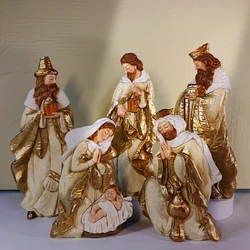 Nativity Figurines Scene Set Holy Manger Christmas Decor Jesus Birth Crib Statue Ornaments Catholic Christian Home Decorations