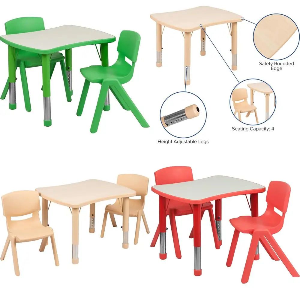 طاولة أنشطة بلاستيكية خضراء مع كرسيين، عرض 21.875 × 26.625 طويلة، ماركة EMMA & OLIVER