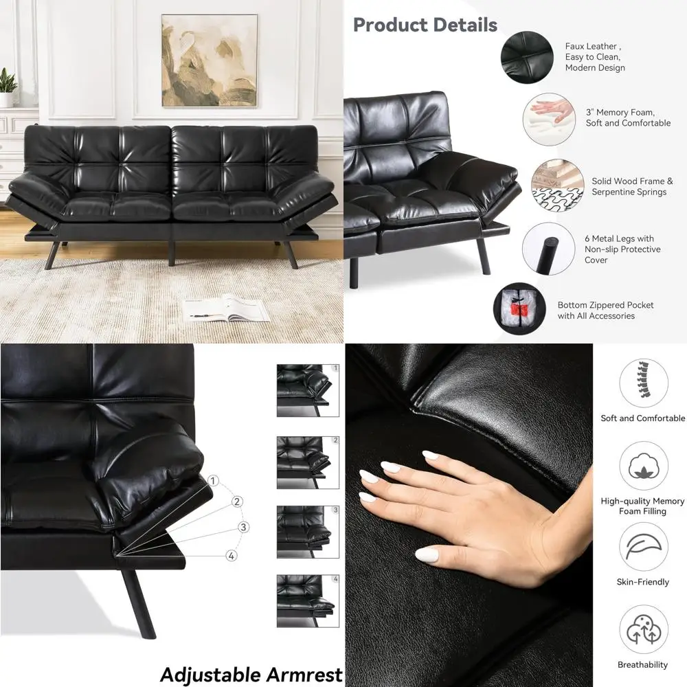 Memory Foam Futon Sofa Bed, Convertible Loveseat Sleeper Couch, Small Modern Splitback Folding Sofa Bed for Comfortable Living