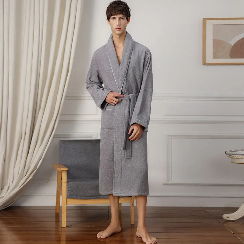 Winter Bathrobe White Thick Robe Long Towel Fleece Warm Femme Long Sleeve Home Bathrobe Dressing Gowns Sleepwear Kimono Robe