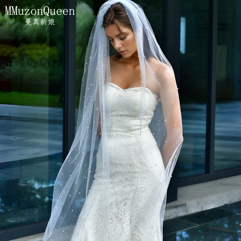 

TOPQUEEN жемчужная свадебная фата со стразами, фата Velo De Novia Lujosa, однослойные свадебные аксессуары, настраиваемая M62
