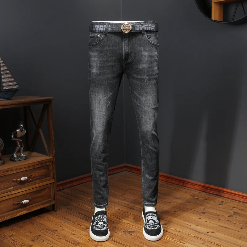 

Мужские джинсы Slim Fit прямого кроя, осенние, модные, в стиле ретро, однотонные, повседневные, износостойкие, со средней посадкой, на молнии, молодежные, стильные