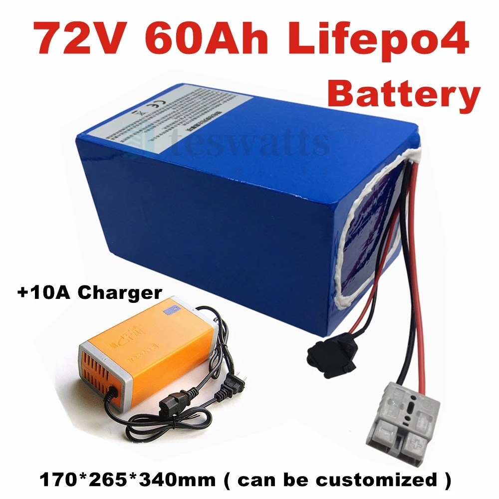 

lithium 72V 60Ah lifepo4 battery pack BMS 24S 76.8V deep cycle 170*265*340mm for 5000W 3500W bike scooter Motorcycle