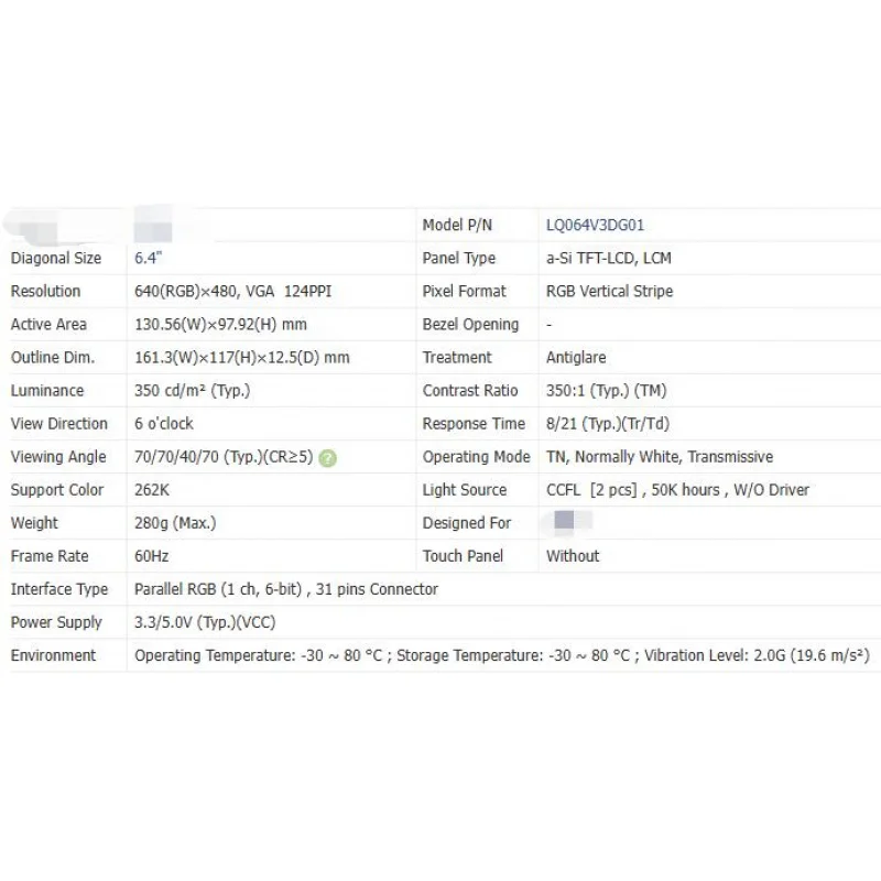 Lq064v3dg01 nova tela LCD original de 6,4 polegadas