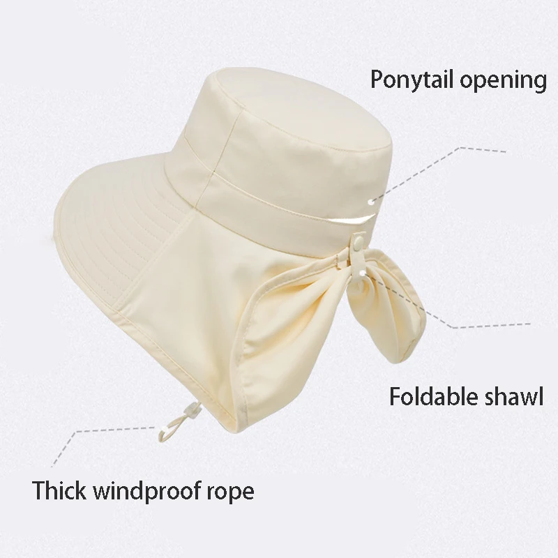 Large Brim Shawl Bucket Hat for Women Korean Versatile Foldable Fisherman Cap Outdoor Sunscreen Visors Vacation Beach Summer Hat