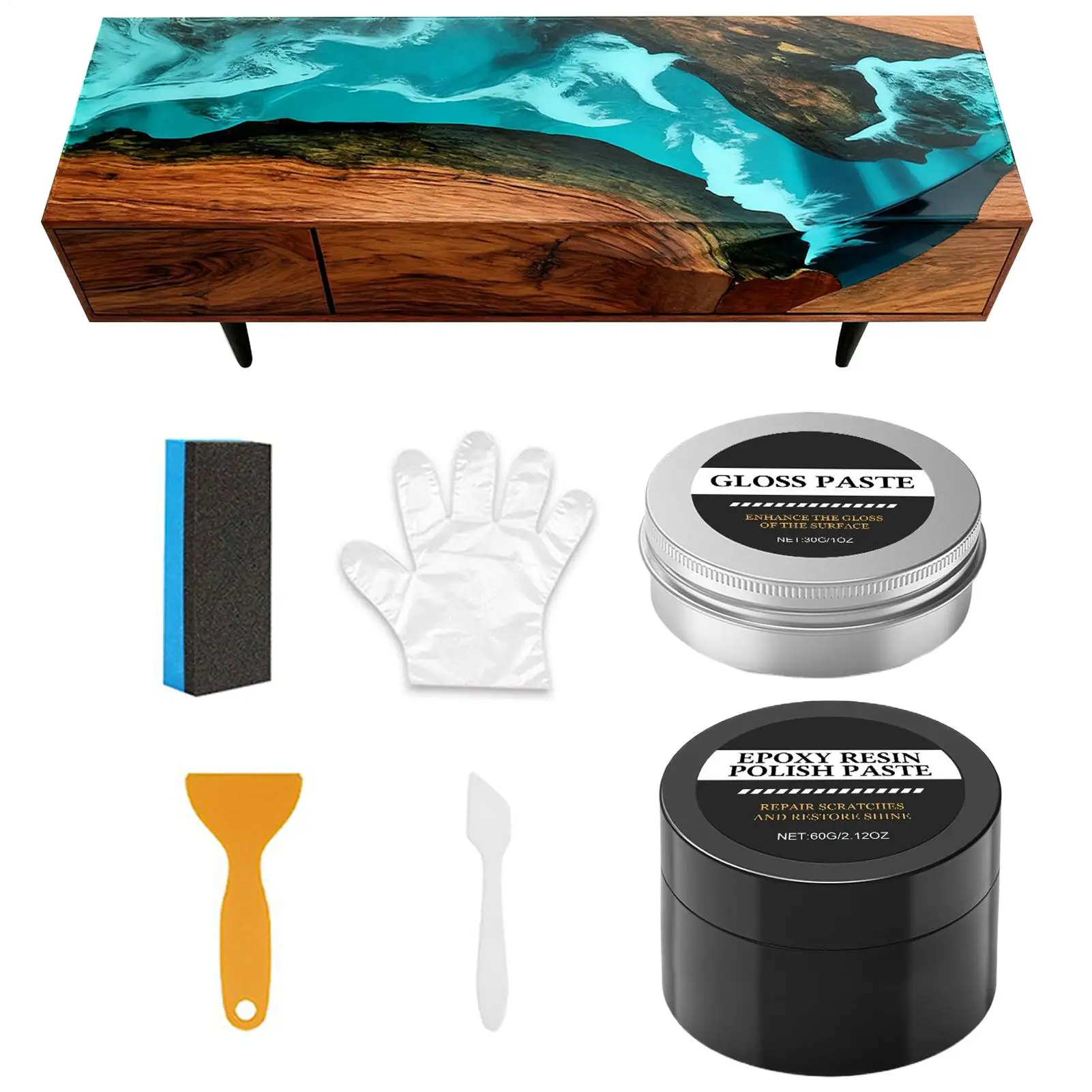 Kit de polimento de resina epóxi, removedor de arranhões e restauração de pasta cremosa para iniciantes, projetos de arte diy, decoração de bancada de mesa