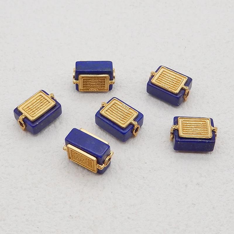 1Pair Silver Gold Plated Natural High Quality Lapis Lazuli Gemstone Earring Beads, Jewelry DIY Making, Unique Gemstone Pair