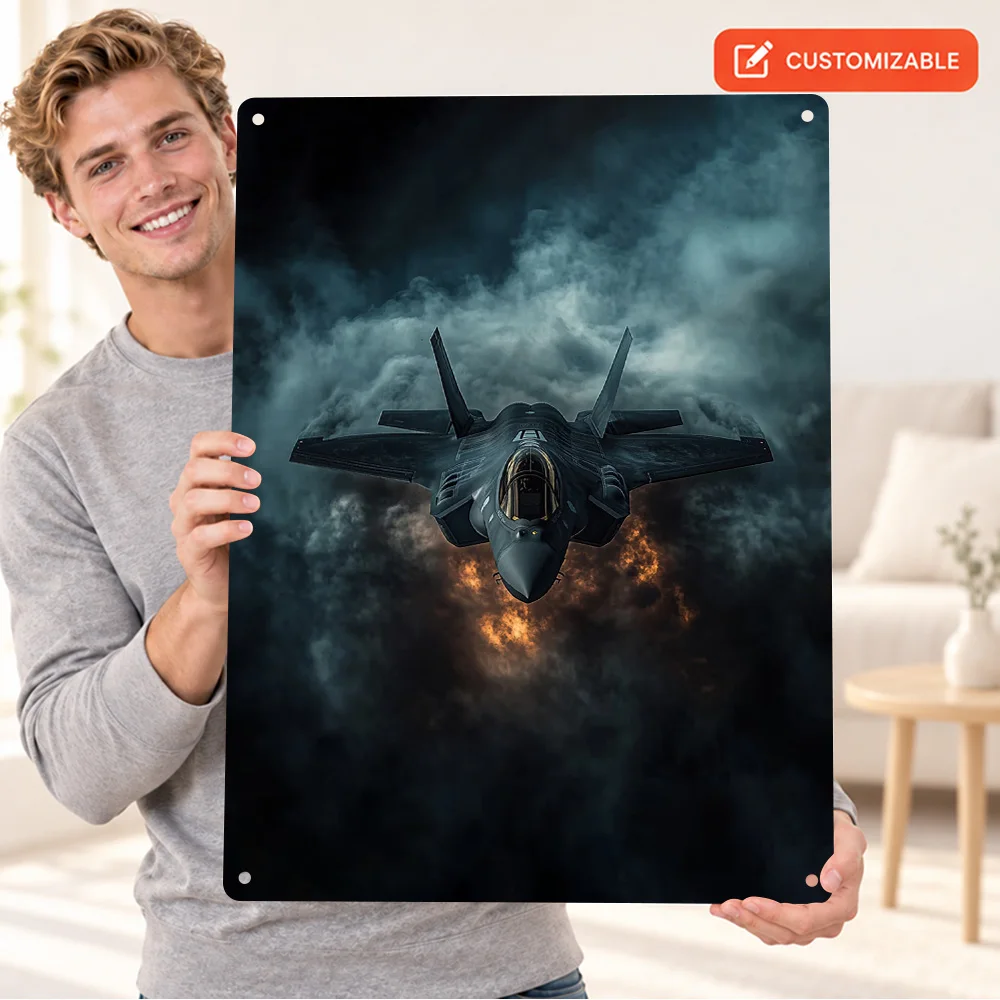 F-35 Lightning Ii Jet Printed Poster Personalized Aluminum Metal Sign Cinematic Illustration Wall Art For Aviation Club Lounge