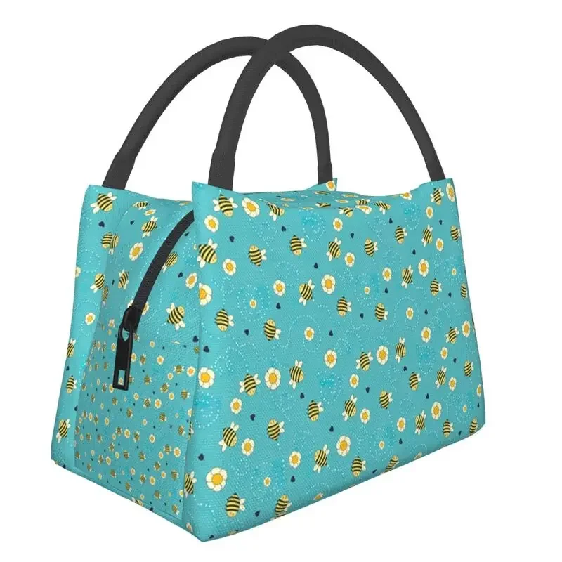 

Sunflower Pattern With Cute Bees Lunch Boxes Women Floral Thermal Cooler Food Insulated Lunch Bag Travel Work Pinic Container