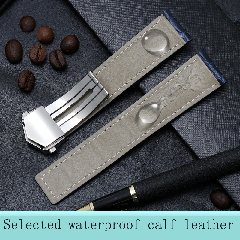 Genuine Cowhide Watch Band For TAG Heuer Carrera Lincoln 19mm 20mm 22mm Black Brown Folding Buckle Watch Strap Men