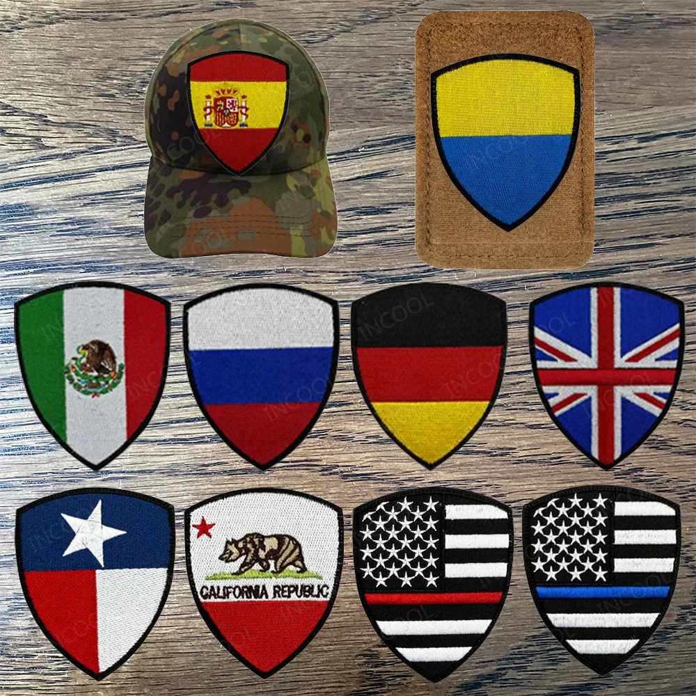 Embroidered Patches National Flag US Israel Spain France Russia Italy Germany Tactical Appliques Armband Badges For Clothing Cap