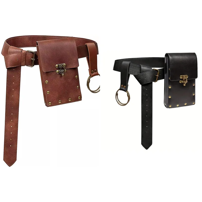 Nordic Medieval Retro Viking Style Three-Piece Belt and Waist Bag Set for Men and Women Role Play