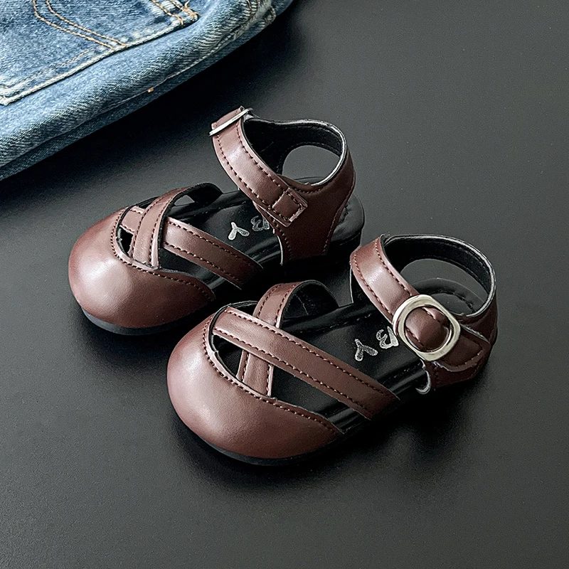

PU Leather Summer Sandals For Girls 2025 Trend Fashion Girl's Roman Sandals Anti-slippery Waterproof Princess Sandals For Girls