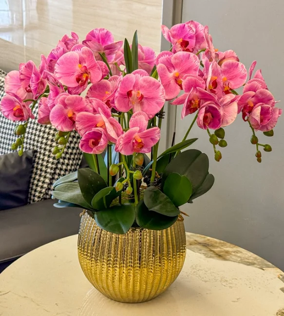 Premium Touch Realistic Artificial Orchid Potted Plant, Silk Flower Arrangement for Living Room & Indoor Decor
