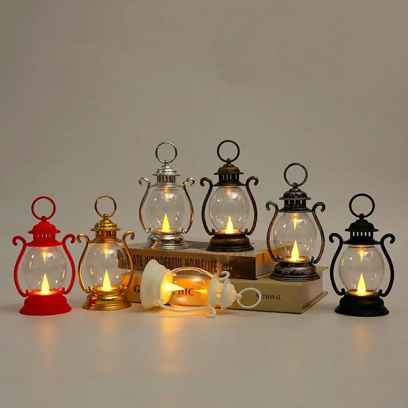 LED Vintage Lantern small oil lamp portable horse light Battery Powered Camping Hanging Lanterns atmosphere decoration wind lamp