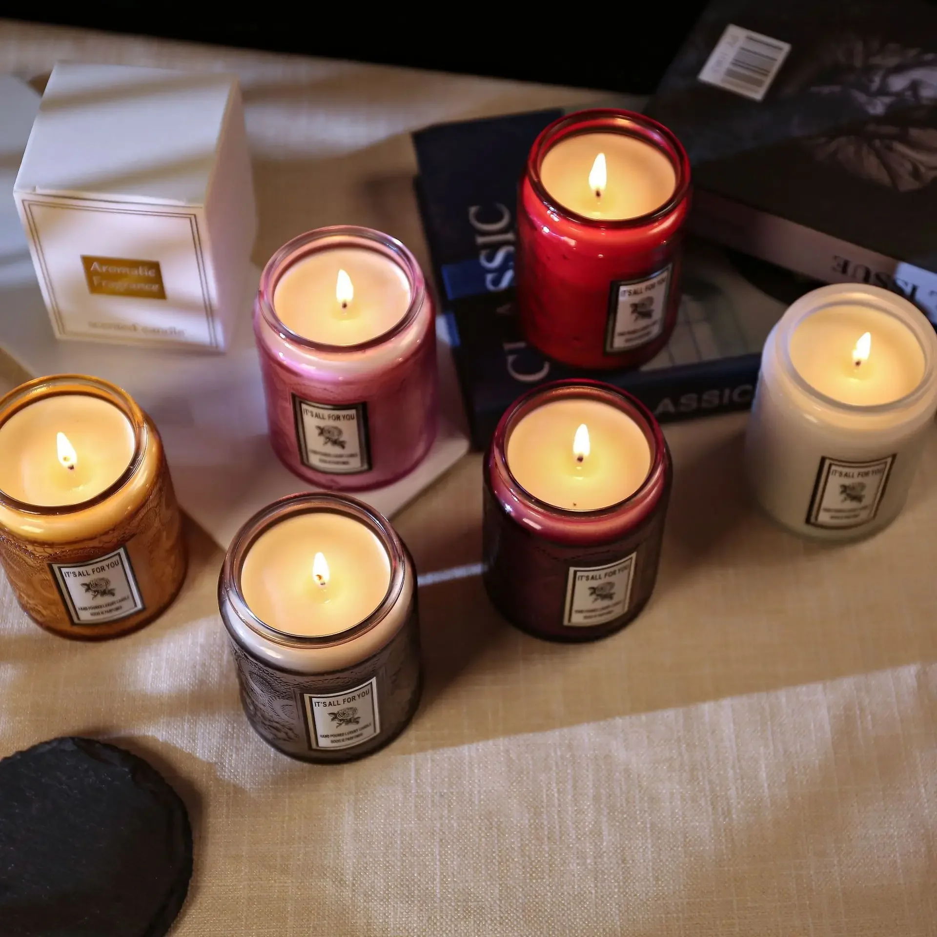 Embossed bottle glass scented candle plant fragrance fragrance essential oil smokeless fragrance DIY gift box wholesale rose