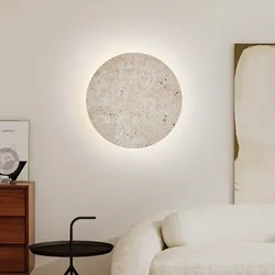 Natural Stone Wall Lamp Round Bedside Dining Room Atmosphere Art Decor Sconce Lighting 3000K 23/30cm Free Combination