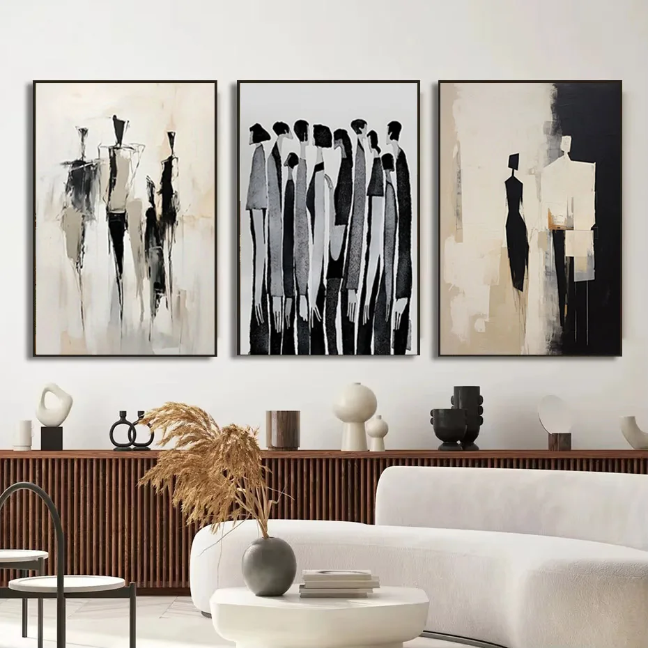 1pc Modern Scandinavian Style Black and White Abstract Canvas Poster, Minimalist Abstract Line Wall Decor For Living Room Decor
