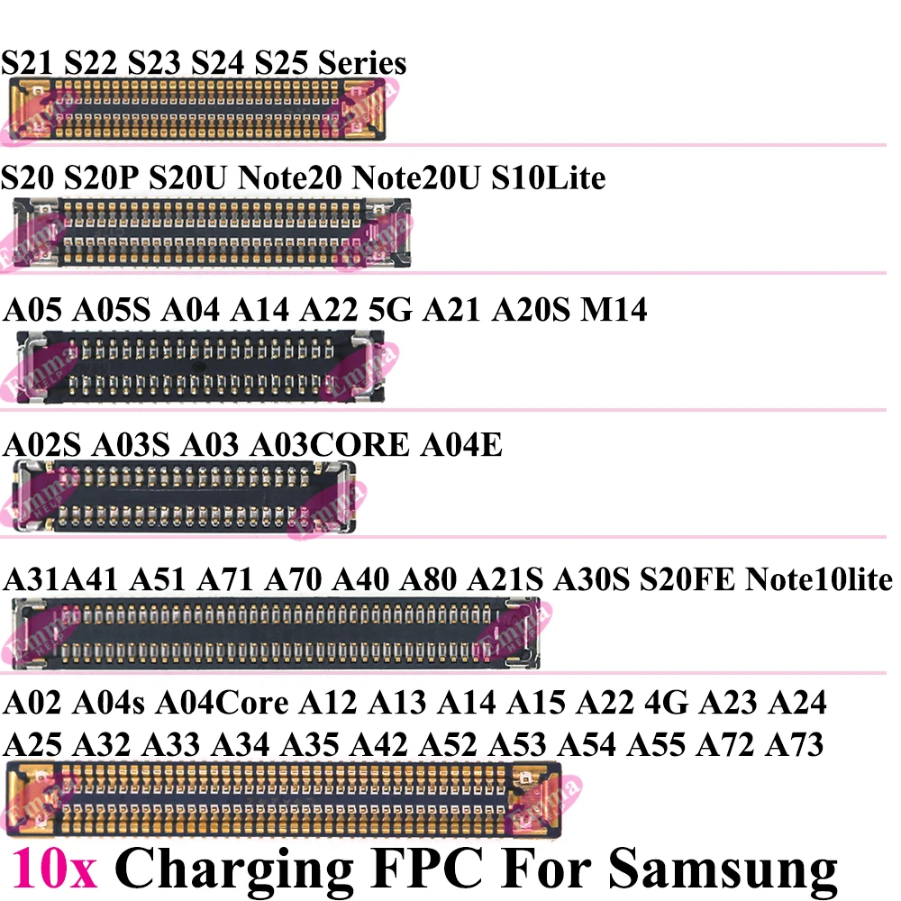 10pcs USB Charging FPC on BoardFor Samsung S25 S24 S23 A15 A12 A72 A73 A05S A51 A71 ASeries Note Series Connector Clip Port Plug
