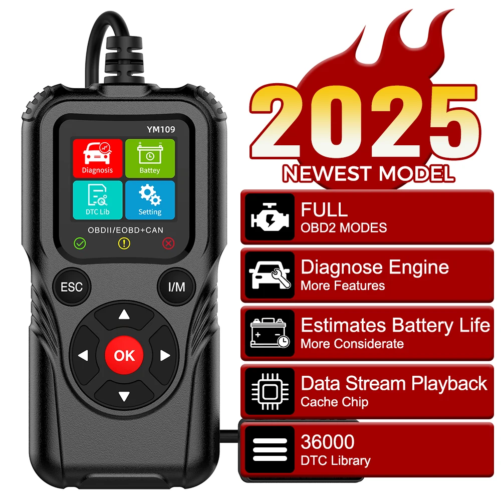 

Автомобильный считыватель кодов OBD2 ​ YM109 OBD II EOBD сканер автомобильные диагностические инструменты тестер батареи код неисправности четкая проверка системы двигателя