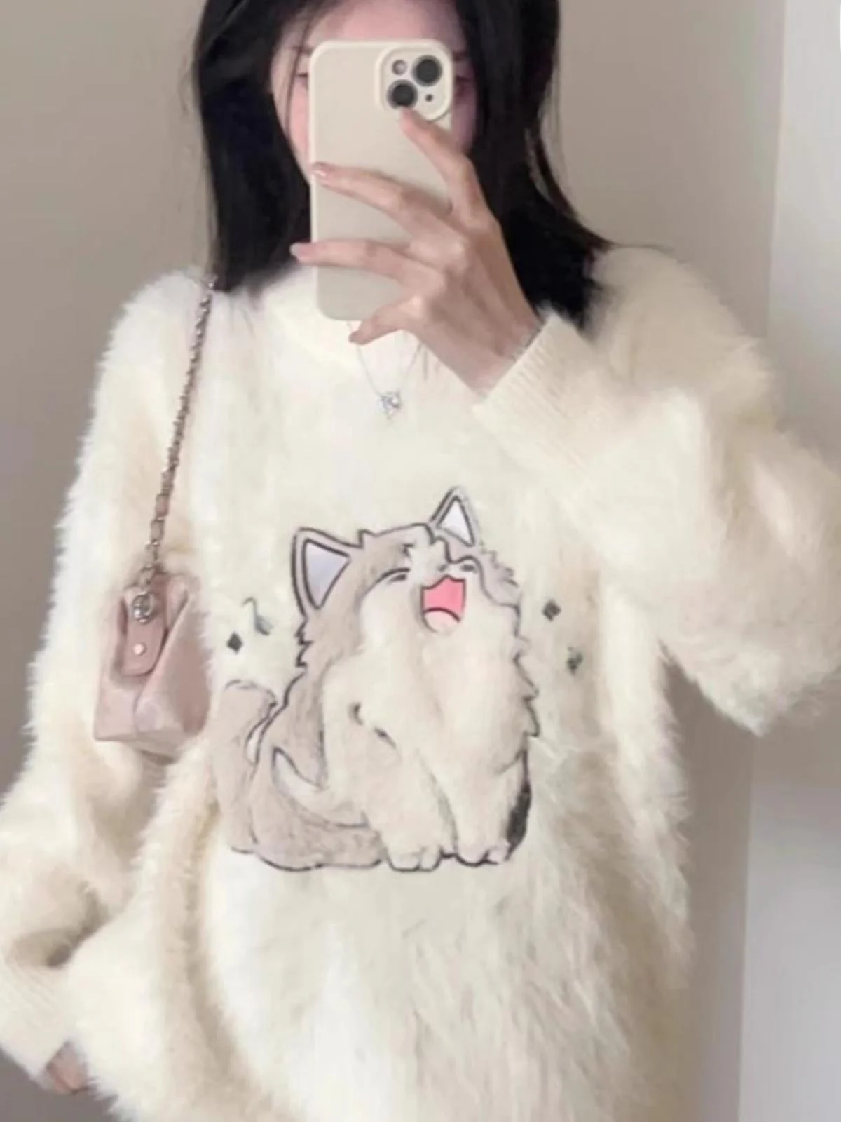 

Thiened шерстяной вязаный свитер для девочек старшеклассников, осень-зима, теплый длинный топ на подкладке Fce, прямой крой