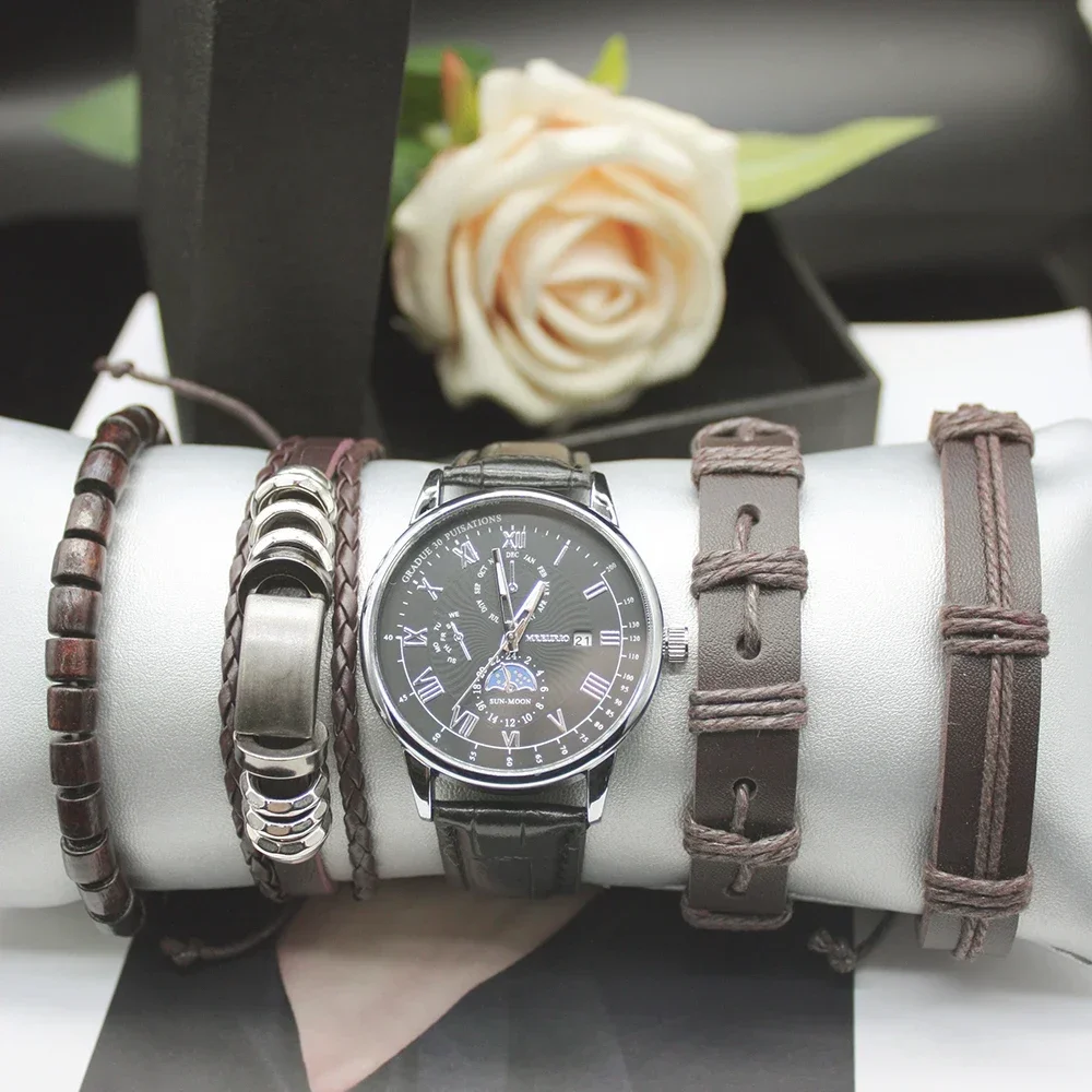 남성용 럭셔리 시계 팔찌 박스 포함, 오리지널 클래식 자동 시계, 비즈니스 미팅용 정품 쿼츠 시계, 5 개 세트