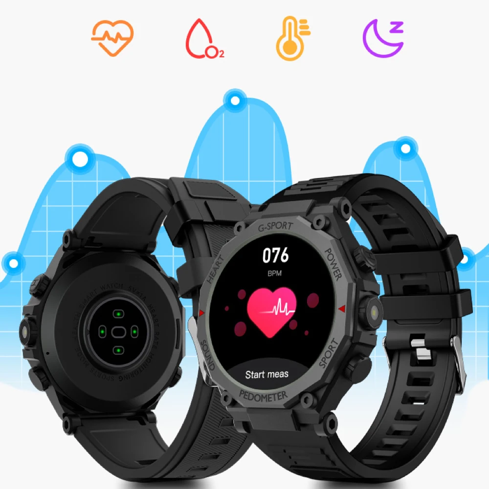 

2026 New Men Sports Outdoor Fitness Led Flashlight Blue Tooth Call Smart Watch Heart Rate Health Voice Assistant SOS Smartwatch