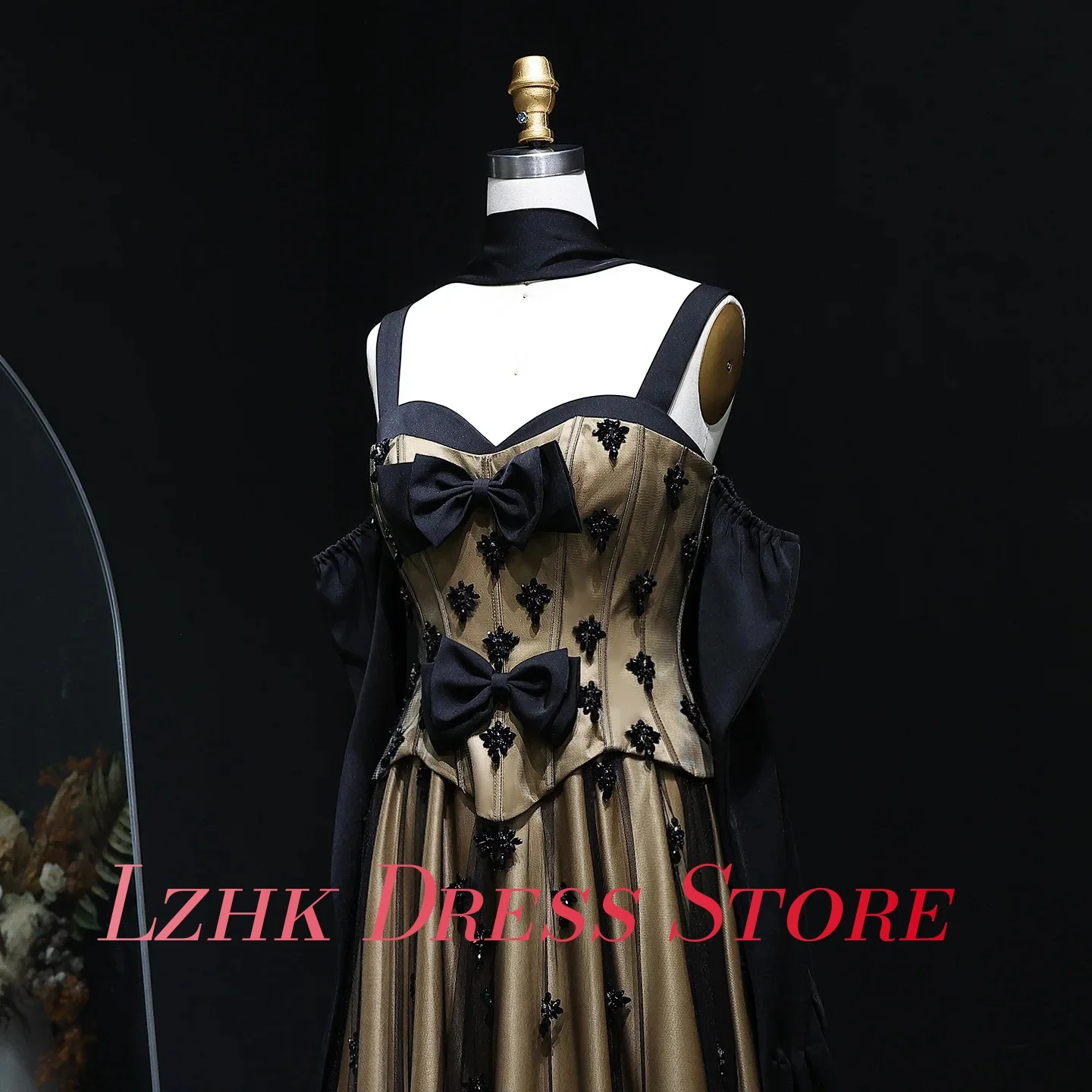 Personalizado exquisito Organza A-Line correas espaguetis cristal 3D arco cintas vestido de noche Sexy Sweetheart vestidos de ocasión a medida