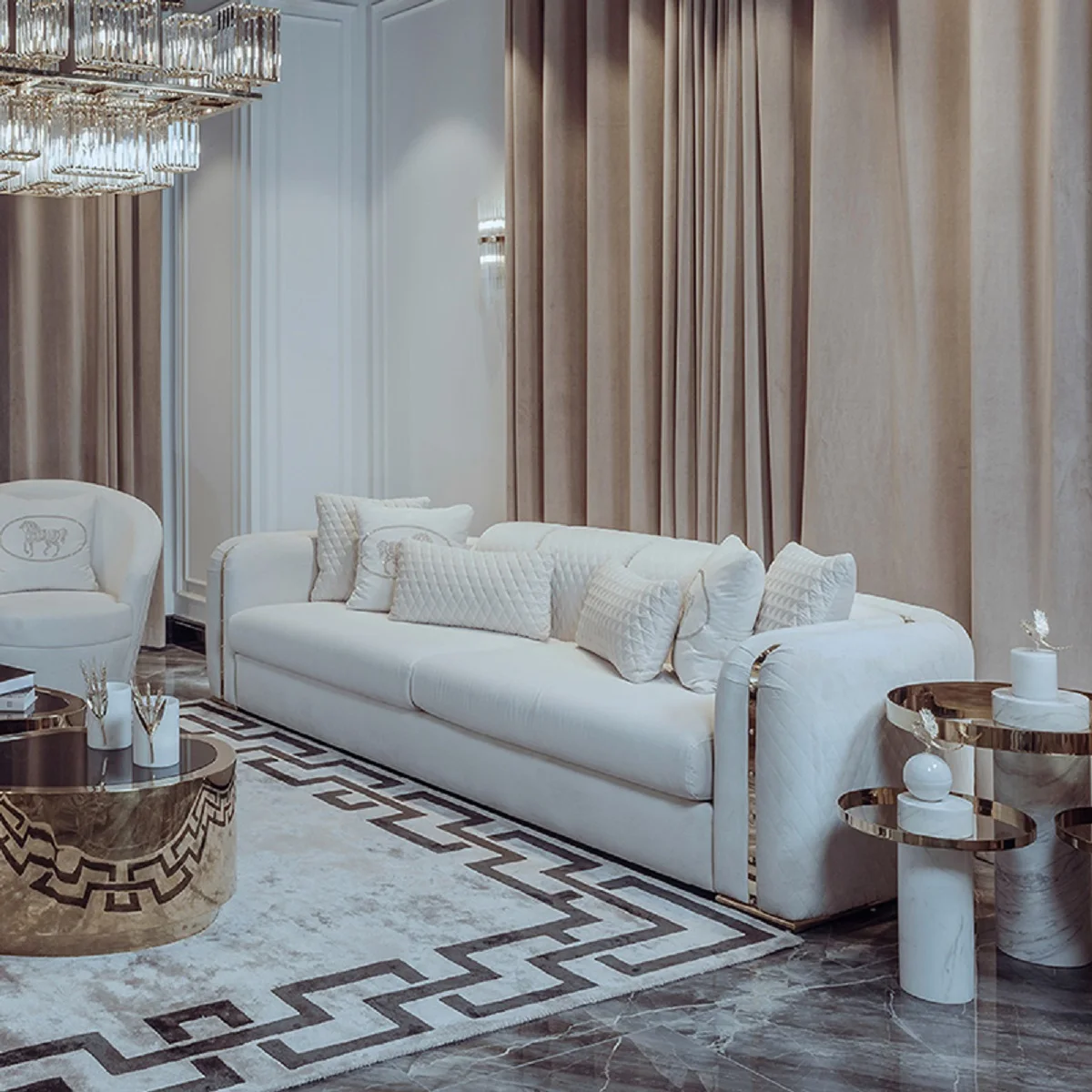 

Итальянская модель Роскошная высококачественная мебель из цельной древесины и нержавеющей стали для гостиной, три дивана