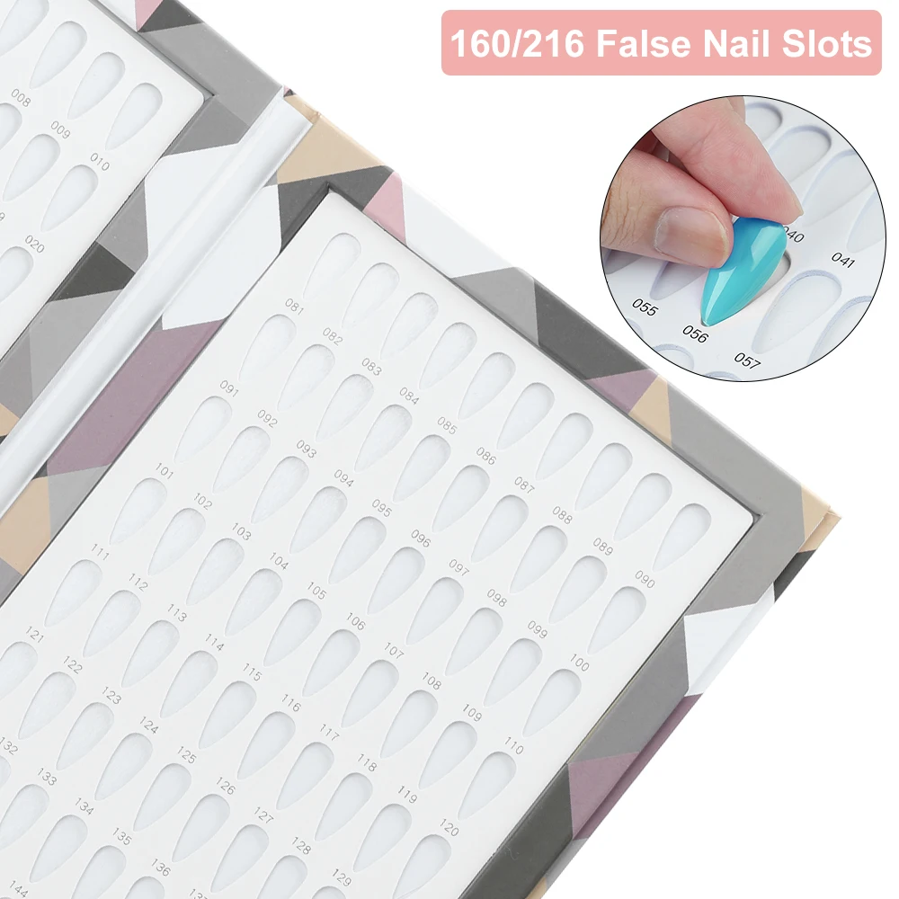 160/216 Colors Fake Nails Tips Display Book Nail Polish Storage Book False Nail Styles Showing Book with 240PCS Fake Nails Tools