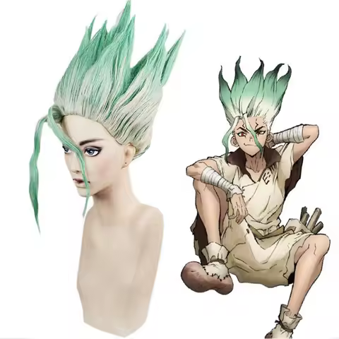 HAIRJOY Anime Dr.Stone Ishigami Senkuu Cosplay Wig Short Green Mix Synthetic Hair