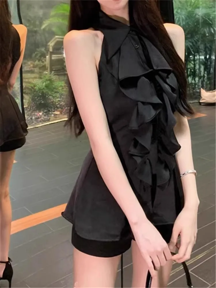 

Slim Fit oulder Bared Neline Pure Color Bell Sve Top Women's Faionable Versatile American Design Summer New Arrival