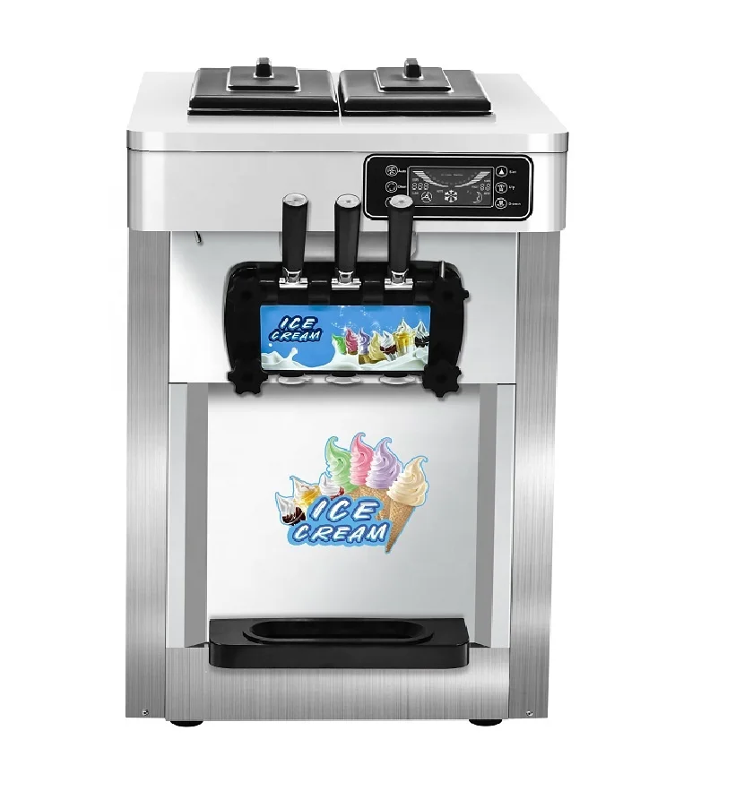 

Commercial Soft Serve Ice Cream Maker Machine 20-28 L/h 3 Flavor Ice Cream Machine From Milk And Water Ingredients