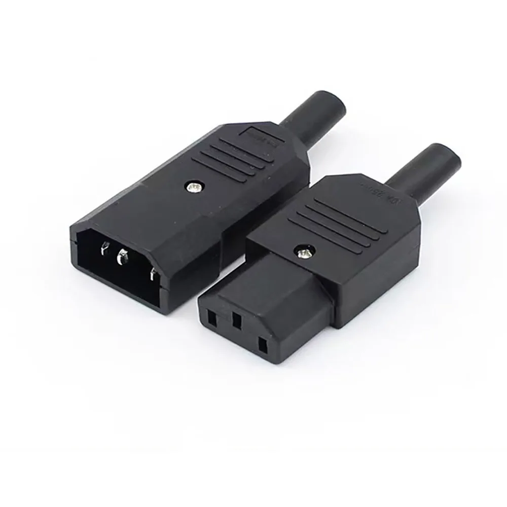 

50pcs C14 C13 Straight Cable Male Female 3 Pin Screw Mount Inlet AC Power Socket Plug Adapter Connector AC 250V 10A Black