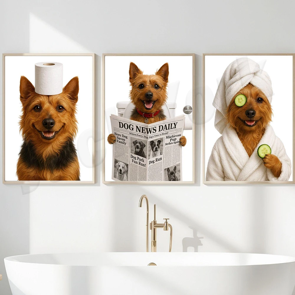 Dogo Argentino, Basenji, Azawak, Australian Terrier, enfermera de Appenzelsen con batas de baño, póster decorativo para el baño.