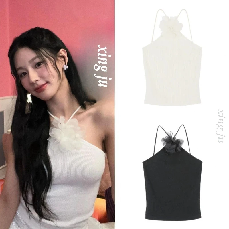 

Kpop Korean Singer Stage Short Halter Flower Vest Sexy Sling Tops Women Jazz Dance Costume Nightclub DJ Girls Performance Wear