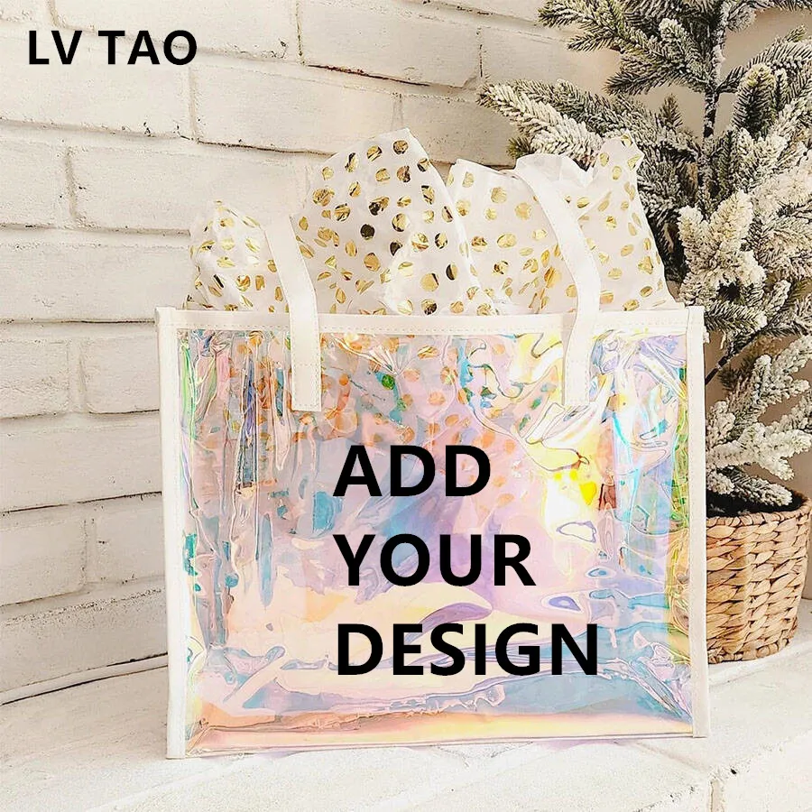 Custom Tote Bag Add Your Print Original Design Fashion Bag Large Capacity Clear Holiday Beach Travel Swimming Shoulder Laser Bag