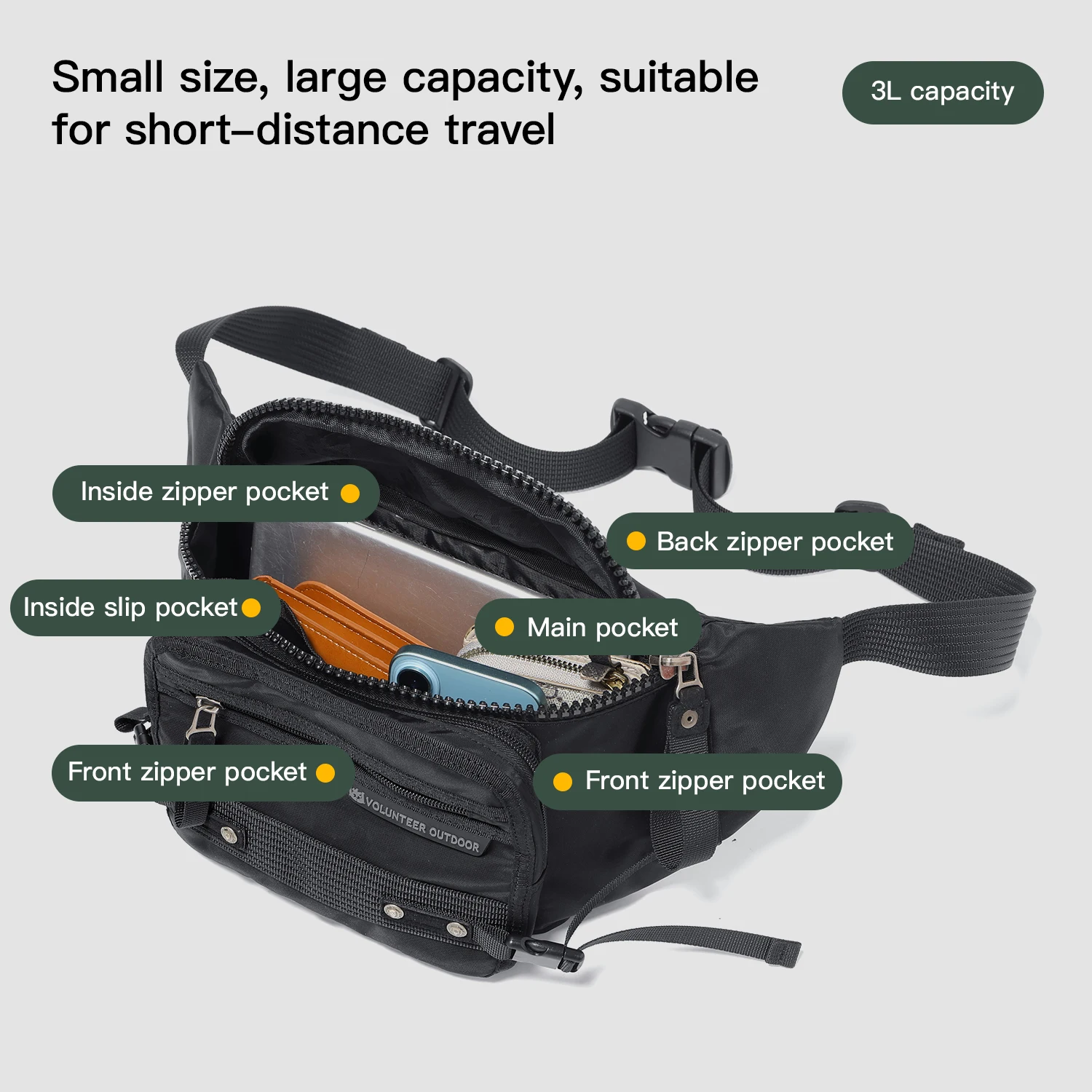 Volunteer Crossbody Sling Backpack Men Outdoor Sports Travel Hiking Running Cycling Chest Bag Daypack Men's Tactical Bag 1842-06