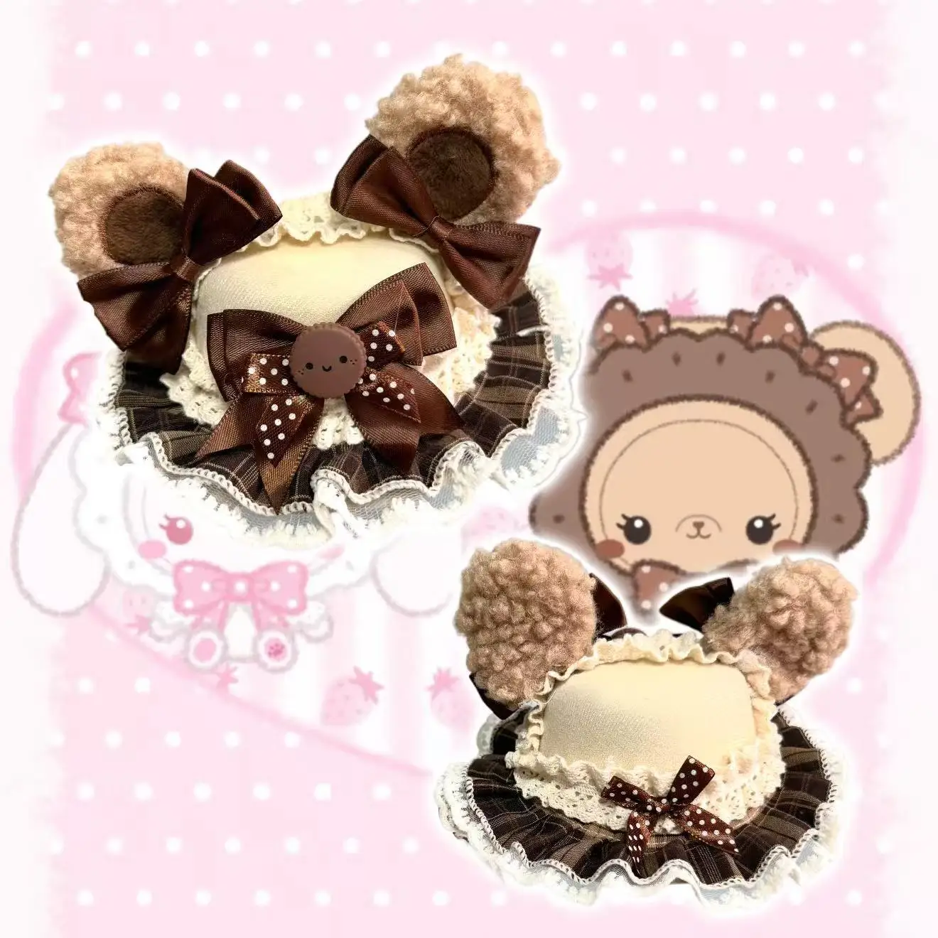Original Chocolate-Colored Lolita Hair Accessory Brown Headband Cake Mini Bear Ear Hat Hair Clip Necklace Sleeve Clamp Edge Gift