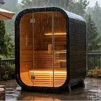 Outdoor Red Cedar Traditional Panoramic Cube Sauna Room For Villa Custom Design Accommodates 2-4 People