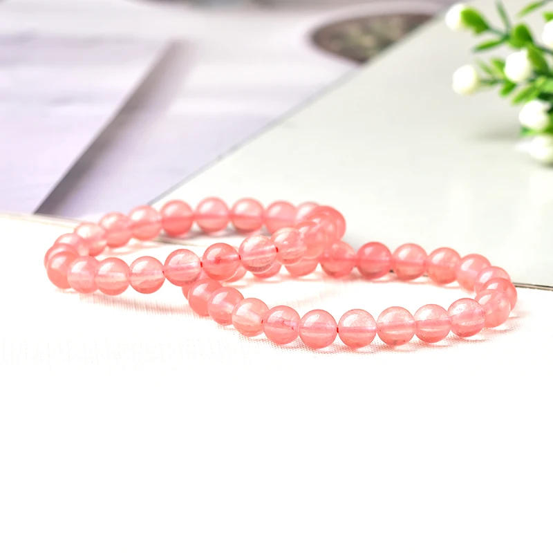 1PC Natural Crystal Bracelets Watermelon Red Jewelry Beads Healing Stone Streche Elastic Cord Lovers Unisex Beads Bracelets Gift