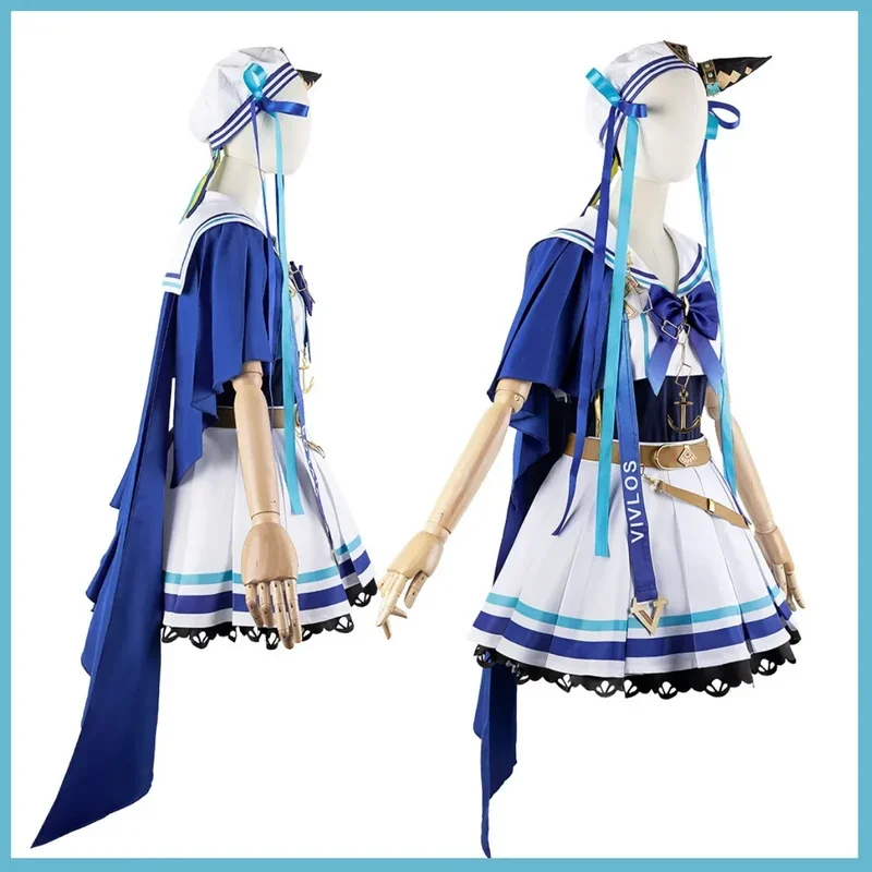 FC6Anime Game Umamusume: Pretty Derby Vivlos Cosplay Costume Blue Navy Uniform Skirt Shoes Woman Sexy Kawaii Party Hallowee@FC8！