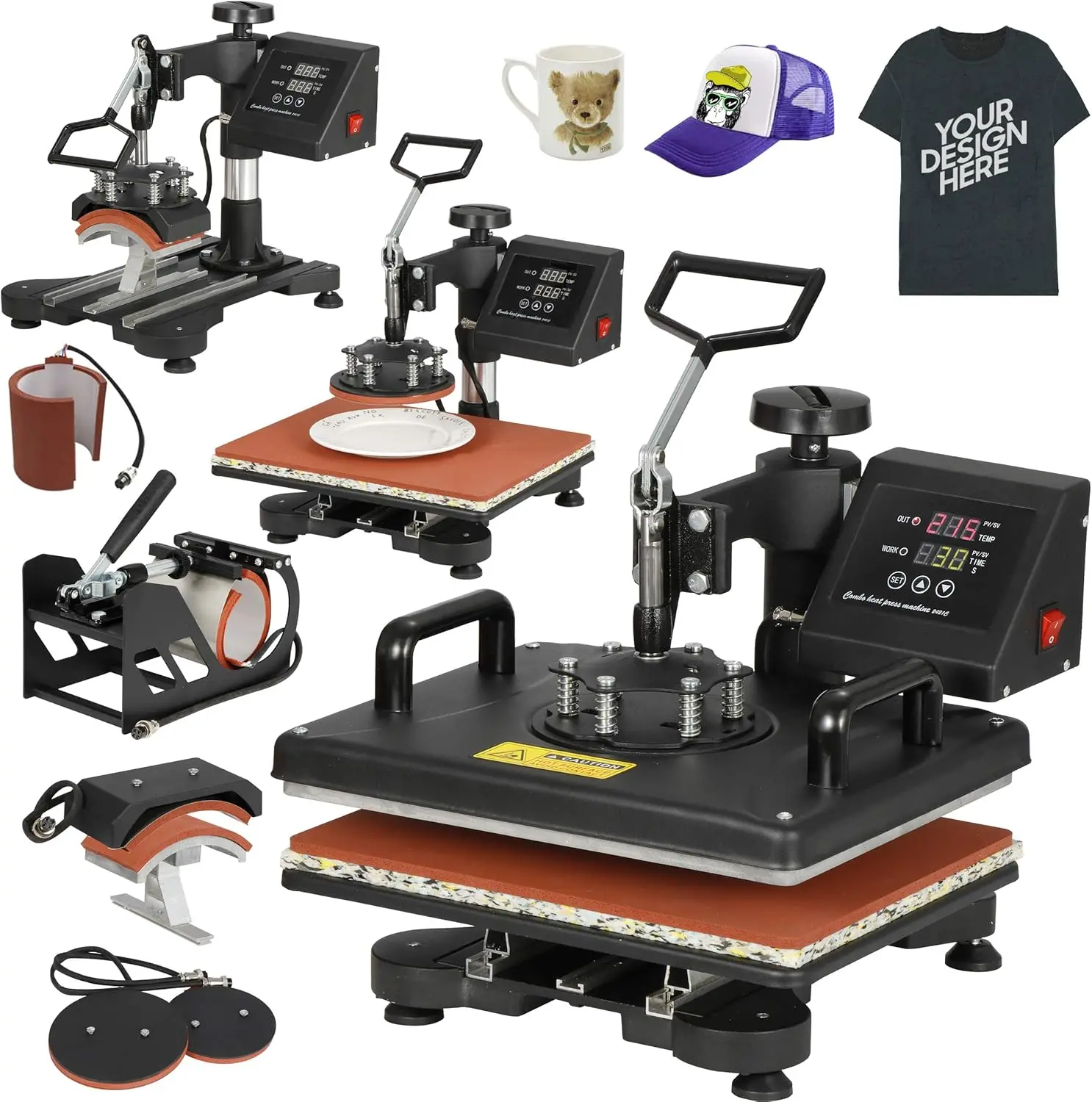 

F2C 12" x 15" Heat Press Machine Pro 6 in 1 Swing Away Digital Heat Transfer Sublimation Press Combo for T-shirt Bag Hat Cap