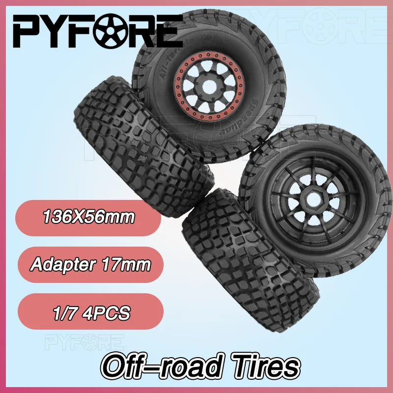 

PYFORE Off-road Tires 136X56mm with 17mm Adapter 4PCS for 1/7 RC Model Car MOJAVE YK4072 YK4073 Desert Truck Accessories RC Cars