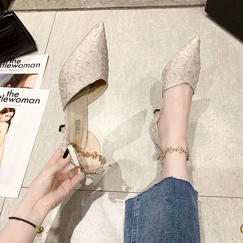 

Women's Sandals Pointed Tip Buckle Side Cutout High Heels Women Sexy Solid Color Anti-slip Leisure Fashion Sandalias De Mujer