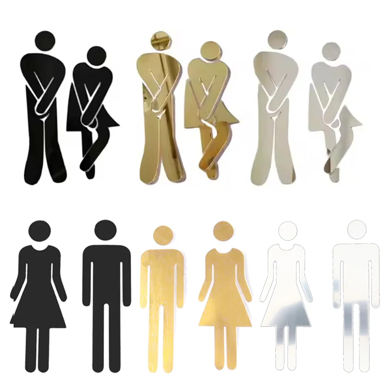 Removable 3D Toilet Entrance Sign Wall Stickers Funny Woman & Man WC Washroom Door Poster Mirror Surface Decal DIY Decor