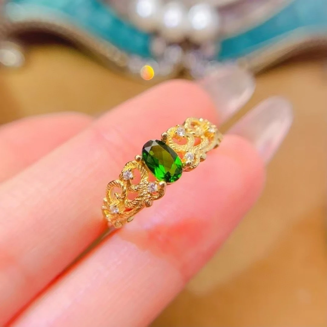 

KJJEAXCMY pure Natural Bestseller Diopside S925 silver exquisitely Ring Full of luster Simple,elegant and high-end Birthday